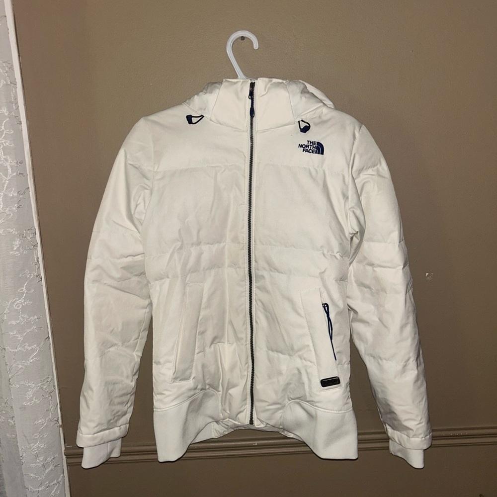 The North Face White Jacket with Blue Accents